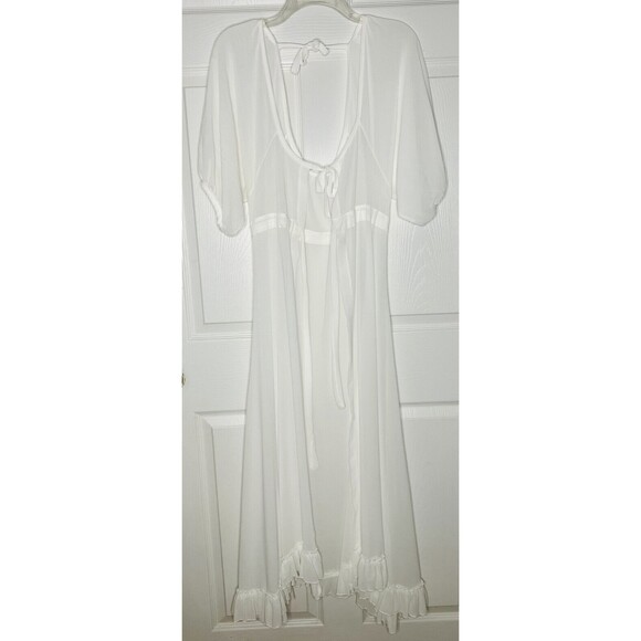 Womens Kimono Coverup 100% Sheer Polyester Size S/M White Tie Front - Picture 1 of 8